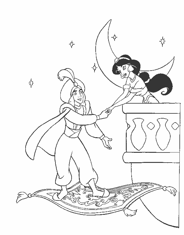 Print Jasmine en Aladin kleurplaat